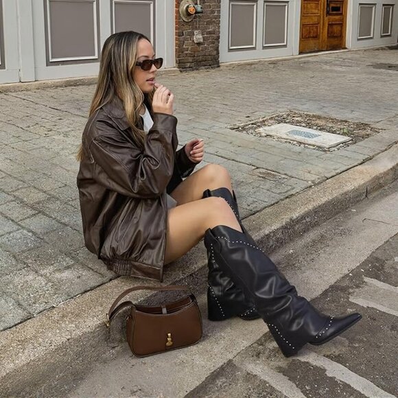 Shark Studded Fold Over Knee High Boots - Picture 9 of 10